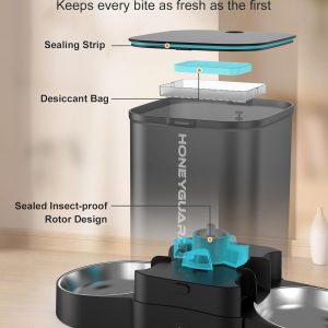 HoneyGuaridan Comedero automático para gatos para dos gatos, alimentador inteligente WiFi 5G con cuenco de acero inoxidable, dispensador de control de aplicación, fuente de alimentación doble, bolsa