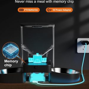 HoneyGuaridan Comedero automático para gatos para dos gatos, alimentador inteligente WiFi 5G con cuenco de acero inoxidable, dispensador de control de aplicación, fuente de alimentación doble, bolsa
