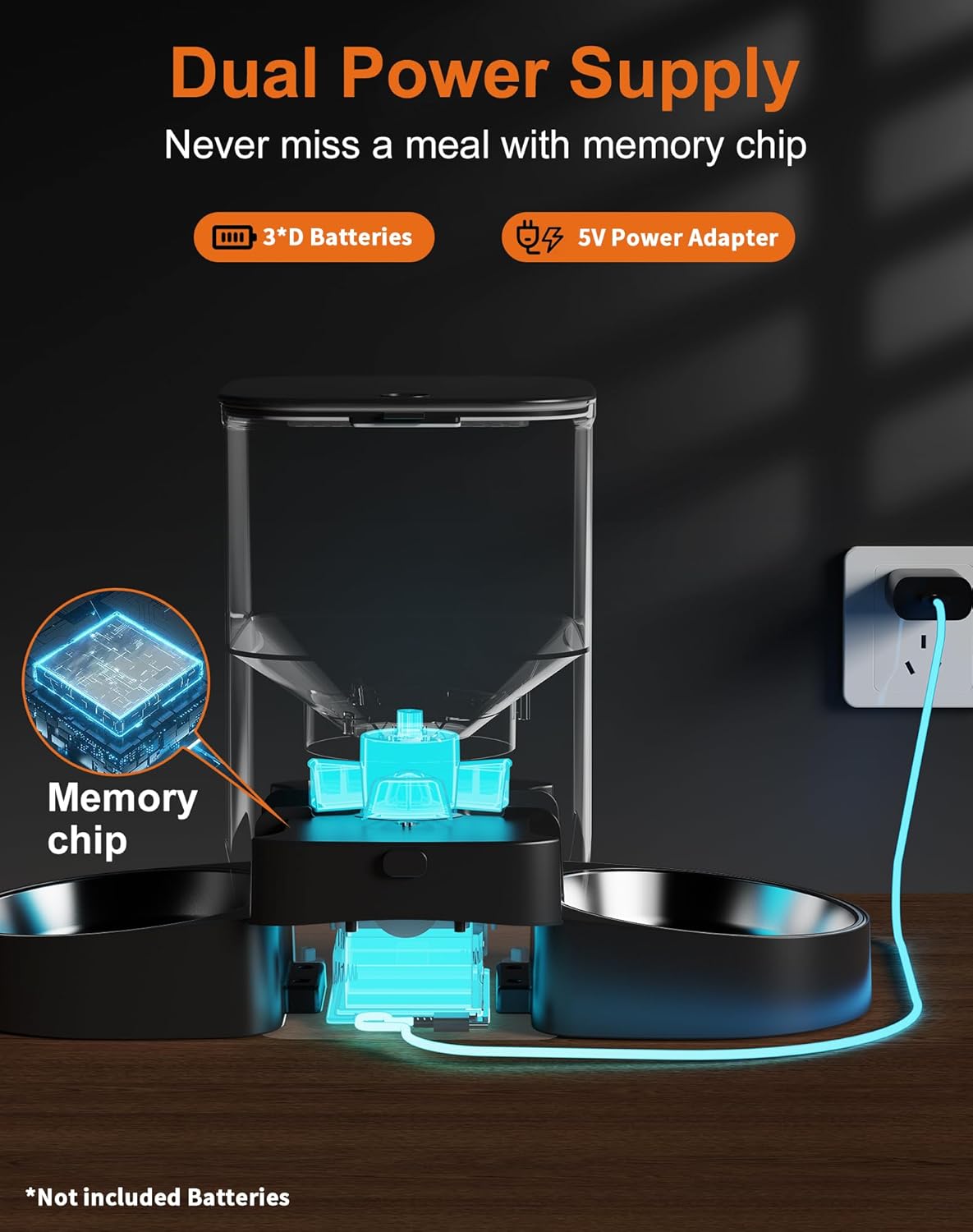 HoneyGuaridan Comedero automático para gatos para dos gatos, alimentador inteligente WiFi 5G con cuenco de acero inoxidable, dispensador de control de aplicación, fuente de alimentación doble, bolsa