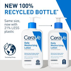 CeraVe Loción hidratante diaria para piel seca, loción corporal y hidratante facial con ácido hialurónico y ceramidas, hidratante diario, sin fragancia, sin aceite, 12 onzas