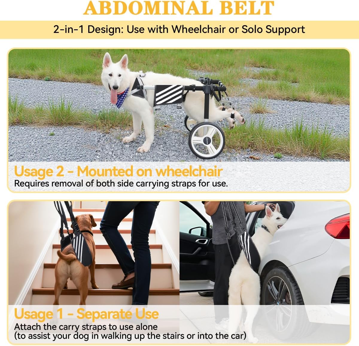 Large Dog Wheelchair for Back Legs with Multi-Function Pet Lift, Wheelchair for Dogs Thickened, Adjustable Back Leg Dogs Wheel Chair, Dog Carts with Wheels for Disabled Hind Legs (Black-XXL)