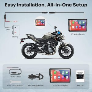 WonVon Sistema de Navegación GPS de 5 Pulgadas para Motocicleta con Apple Carplay y Android Auto, Pantalla Portátil con Bluetooth Dual, Navegación, Siri, Asistente de Google (No Incluye TPMS)