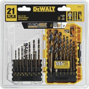DEWALT Drill Bit Set, 21-Piece, 135 Degree Split Point, 31 Degree Helix, Black Oxide Coated, For Plastic, Wood and Metal (DWA1181)