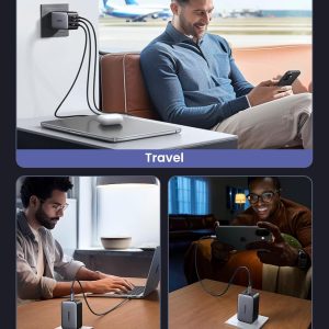 UGREEN Nexode 65W GaN USB C Wall Charger, 3-Port Compact Foldable Fast Charger Power Adapter for iPhone 17/16/15 Series, Galaxy S25/S24, Pixel 10/9, MacBook Pro/Air, Dell XPS, iPad Pro (Black)