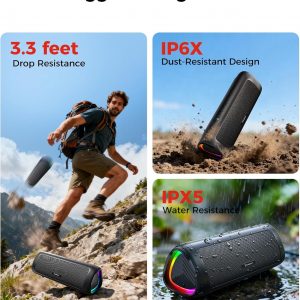 Bluetooth Speaker with HD Sound, Portable Wireless, IPX5 Waterproof, Up to 20H Playtime, TWS Pairing, BT5.3, for Home/Party/Outdoor/Beach, Electronic Gadgets, Birthday Gift (Black)