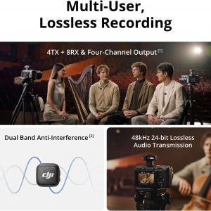 DJI Mic 3 (2 TX + 1 RX + estuche de carga), micrófono inalámbrico para iPhone/cámara/Android, ultraligero, control de ganancia adaptativo para un volumen equilibrado, antiinterferencias de doble banda
