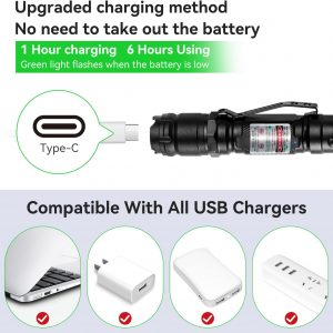 [Profesional] Puntero láser verde recargable de alta potencia de haz verde de luz láser de larga distancia para pantallas de TV/LED/LCD Linternas tácticas Presentación Oficina/Al aire libre