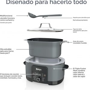 Ninja MC1001 Foodi PossibleCooker PRO - Cocina múltiple de 8.5 cuartos de galón, con olla de cocción lenta 8 en 1, horno holandés, vaporera, tapa de vidrio con cuchara integrada, antiadherente, apta