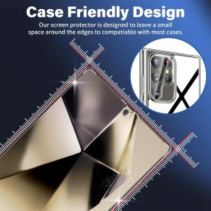 Paquete de 3 protectores de pantalla de vidrio para Samsung Galaxy S25 Ultra [6.9 pulgadas] + Paquete de 3 protectores de lente de cámara, vidrio templado 9H, desbloqueo por huella dactilar