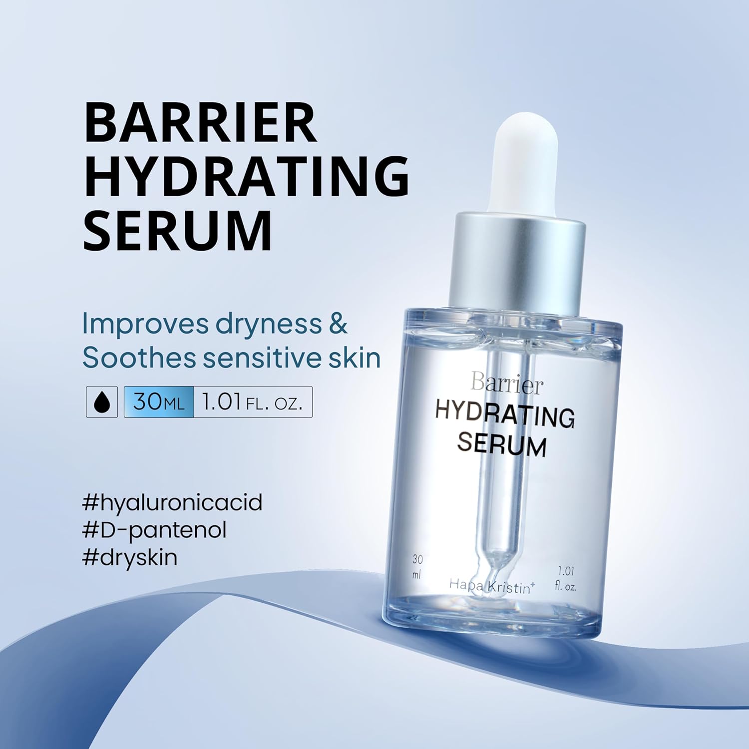HAPA KRISTIN Hydrating Serum, Barrier Repair with Ceramide + Panthenol, Hyaluronic Acid Moisture Booster for Dry & Sensitive Skin, Fast Absorbing, Fragrance Free, Korean Skincare, 1.01 Fl Oz