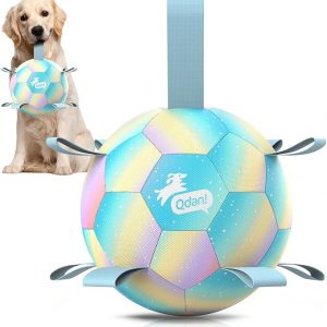 QDAN Dog Balls: Dog Soccer Ball with Straps, Herding Ball for Dogs, Outdoor Toys Interactive Toys for Large Dogs, Pet Birthday Gifts,Gradient Blue (8 Inch)