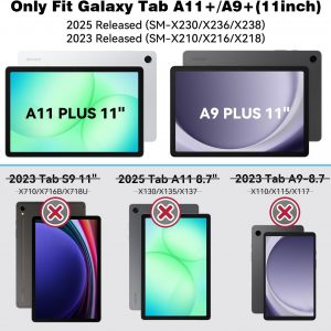 Grifobes for Samsung Galaxy Tab A11 Plus 2025 / A9 Plus 11 Inch 2023 Cases, Shockproof Heavy Duty Cover with Screen Protector, 360 Rotating Stand, Hand & Shoulder Strap for A11+ / A9+, Black