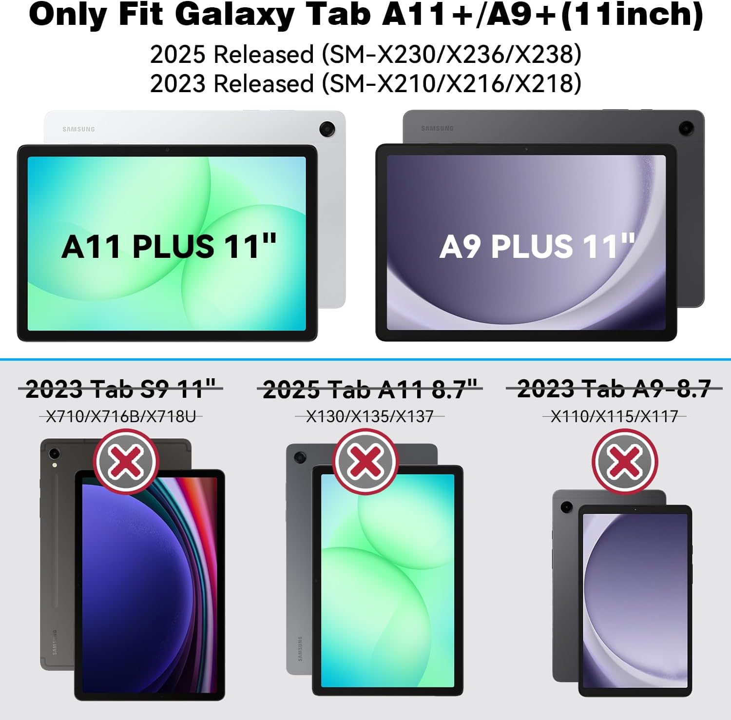 Grifobes for Samsung Galaxy Tab A11 Plus 2025 / A9 Plus 11 Inch 2023 Cases, Shockproof Heavy Duty Cover with Screen Protector, 360 Rotating Stand, Hand & Shoulder Strap for A11+ / A9+, Black