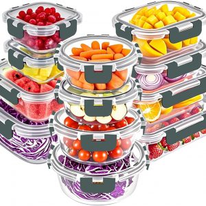 VERONES 12 Packs Glass Food Storage Containers Set, Airtight Glass Lunch Containers, Glass Meal Prep Containers with Lids,Exclusive of BPA, for Microwave, Oven, Freezer & Dishwasher Friendly,Grey