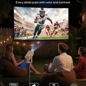 Aurzen BOOM Air - Proyector portátil Google TV con WiFi y Bluetooth, alimentado por USB-C, proyector inteligente para películas al aire libre y en casa, compatible con 4K, enfoque en tiempo real
