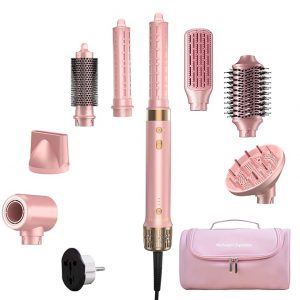 Dual Voltage StyleVibe 8-in-1 Air Styler, Hair Dryer & Blow Dryer Brush with Travel Case - Auto Wrap Curls (L/R), Fast Drying, Thermal Brush for Blowouts & Frizz-Free Volume, No Heat Damage