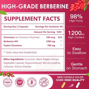 NATURE TARGET Berberina HCl 1200 mg, suplemento de berberina con canela de Ceilán, cromo - Apoya la salud inmune, gastrointestinal y digestiva, sin OMG, 120 cápsulas