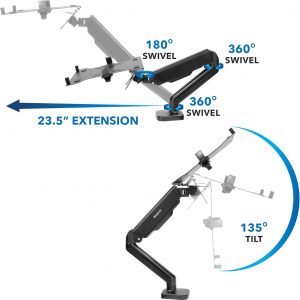 Mount-It! Laptop Desk Mount Arm with Gas Spring | Full Motion Adjustable Laptop Arm Mount for 11-17 Inch Laptops | Ergonomic Desk Stand with Clamp, Grommet Base, and 22 lbs Capacity