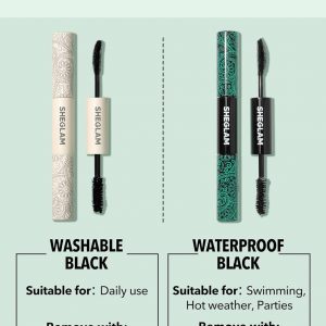 SHEGLAM 2 en 1 Máscara de Pestañas Negra Resistente al Agua con Volumen y Longitud, Tubo de Doble Punta, Maquillaje de Ojos de Larga Duración