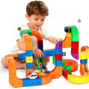 Electric Train Set for Kids Flexible Race Track Toy DIY 3D Embedded Layouts & Motorized Car 3-8 Year Old Boys Girls Toys STEM Learning Gift (123Pcs,2 Car)