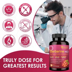 NATURE TARGET Berberina HCl 1200 mg, suplemento de berberina con canela de Ceilán, cromo - Apoya la salud inmune, gastrointestinal y digestiva, sin OMG, 120 cápsulas