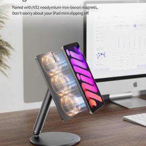 LULULOOK Soporte magnético de 360° para iPad mini 7 A17 Pro/Mini 6 de 8.3 pulgadas (2024/2021), soporte de mesa plegable de aleación de aluminio para tableta con base giratoria para Apple iPad mini 7