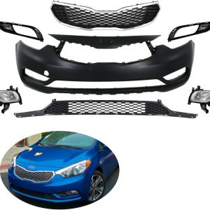 MGWILL Kit de cubierta de parachoques delantero compatible con Kia Forte LX EX Sedan Korea 2014 2015 2016 construido con parrilla superior y luces antiniebla, juego de cuerpo completo