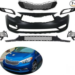 MGWILL Kit de cubierta de parachoques delantero compatible con Kia Forte LX EX Sedan Korea 2014 2015 2016 construido con parrilla superior y luces antiniebla, juego de cuerpo completo