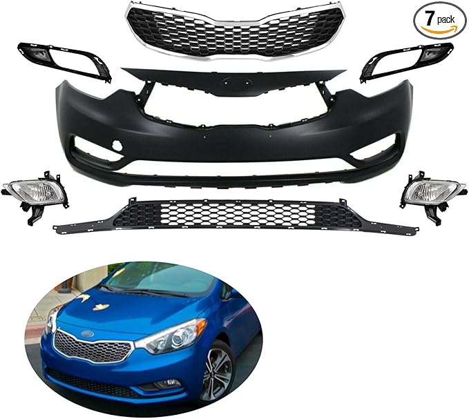 MGWILL Kit de cubierta de parachoques delantero compatible con Kia Forte LX EX Sedan Korea 2014 2015 2016 construido con parrilla superior y luces antiniebla, juego de cuerpo completo