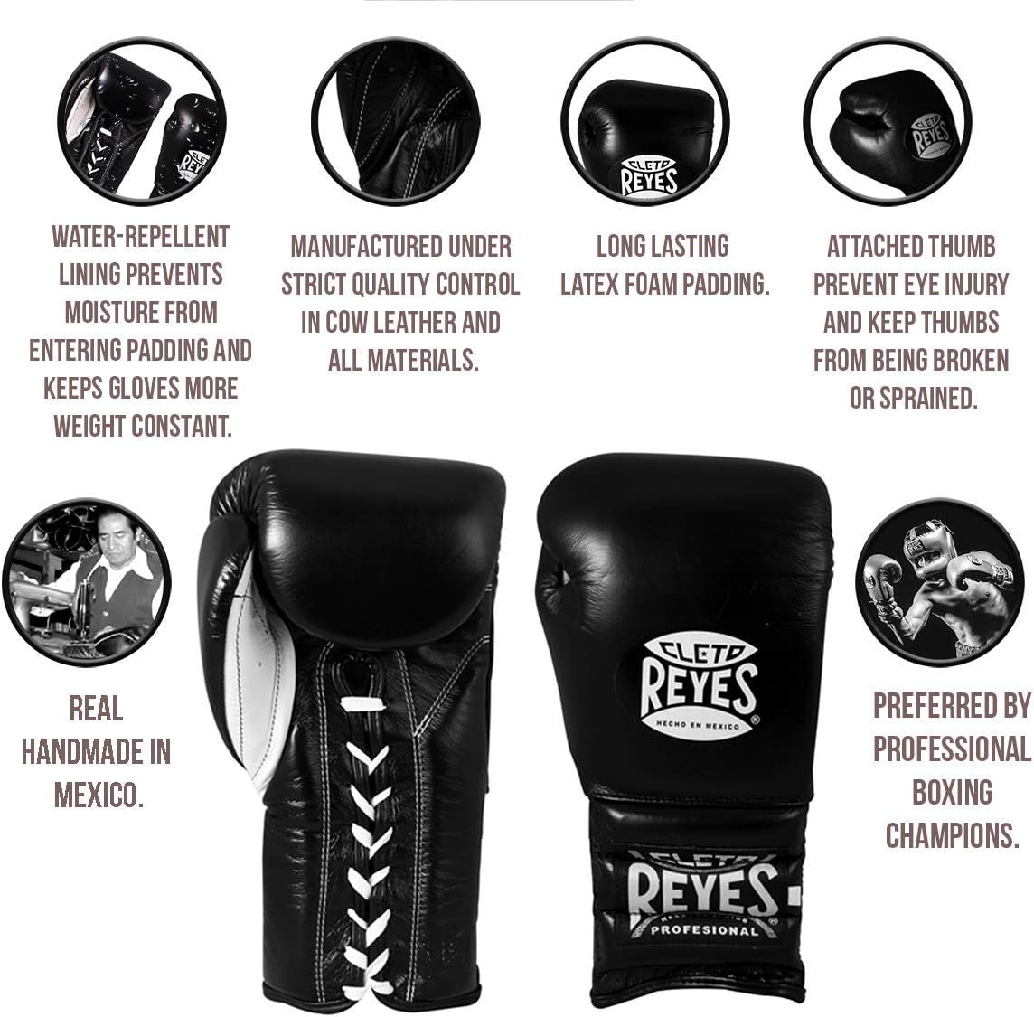 CLETO REYES Traditional Professional-Grade Boxing Gloves with Laces for Training, Sparring and Heavy Punching Bags for Men and Women, MMA, Kickboxing, Muay Thai
