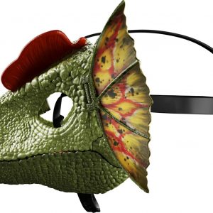 Mattel Jurassic World Dilophosaurus Role Play Mask with Venom Launchin Water Feature, Sound & Adjustable Frill, Dinosaur Costume Headgear Toy