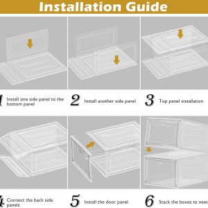 Thickened Clear Shoe Storage Organizer with Magnetic Door, Sturdy Stackable Shoe Boxes for Closet, Collapsible Space-Saving Shoe Rack for Sneakers & Boots, Plastic Shoe Cabinet Box Set, 6 Pack, White