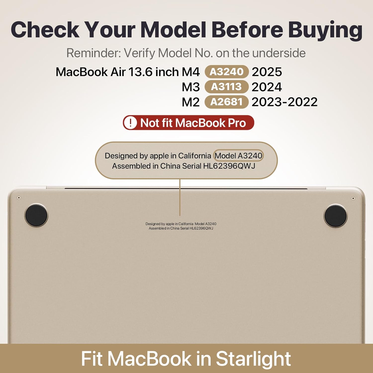 Compatible con Funda para MacBook Air de 13 pulgadas, Carcasa Transparente Cristalina, Se Adapta a Modelos 2022-2025 M4/M3/M2 A3240 A3113 A2681, Diseño Transparente a Juego de Color para Todos