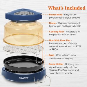 Nuwave Oven Pro Plus Air Fryer, Infra-Red Countertop, 2025 Advanced Convection, No Defrosting or Preheating, Cook Fresh or Frozen, Durable Power Dome, 100 Presets & 50 Memory, PFAS Free, Dark Blue