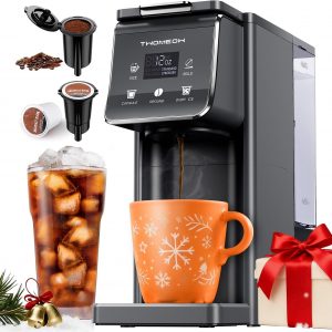 K Cup Coffee Maker With Bold Setting, Single Serve Hot & Iced Coffee Maker for K-Cup and Grounds, 52oz Removable Reservoir, 6 to14oz Brew Sizes, Pod Coffee Machine With Reusable Filter, Gray