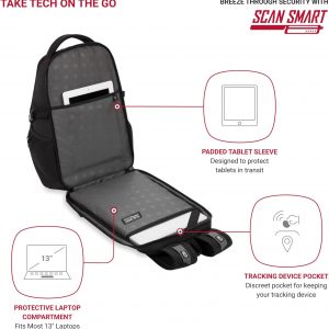 SwissGear 1900 Scansmart Mini/Slim Version, Fits Most 13 Inch Laptops and Tablets, TSA Friendly Backpack, Black