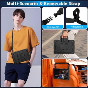 Grifobes for Samsung Galaxy Tab A11 Plus 2025 / A9 Plus 11 Inch 2023 Cases, Shockproof Heavy Duty Cover with Screen Protector, 360 Rotating Stand, Hand & Shoulder Strap for A11+ / A9+, Black