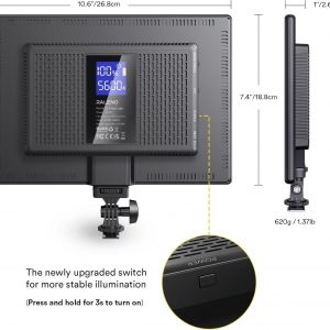 RALENO Panel de luz suave de video LED de 19.5 W, panel de cámara de 650 lux/m, batería incorporada de 8000 mAh, CRI>95 2500-6500K luces de estudio de fotografía para TikTok YouTube, grabación de