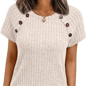 AUTOMET Camisetas de manga corta para mujer, blusas casuales de negocios, blusas elegantes para el trabajo, suéteres de primavera 2026, ropa de moda