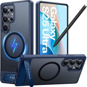 TORRAS Soporte magnético fuerte y sin costuras para funda Samsung Galaxy S25 Ultra, compatible con MagSafe, protección contra caídas de grado militar, soporte con función atril para funda Samsung
