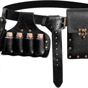 Renaissance Belt Pouch Set Include Potion Bottle| Fanny Pack| Coin Purse| Skirt Hike Loop| Belt, Perfect for Renaissance Faire & Cosplay Costume Accessories (Black-AA)