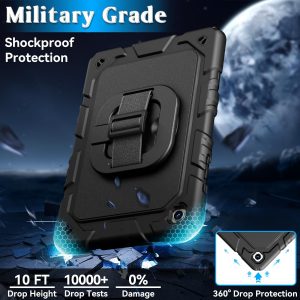 Grifobes for Samsung Galaxy Tab A11 Plus 2025 / A9 Plus 11 Inch 2023 Cases, Shockproof Heavy Duty Cover with Screen Protector, 360 Rotating Stand, Hand & Shoulder Strap for A11+ / A9+, Black