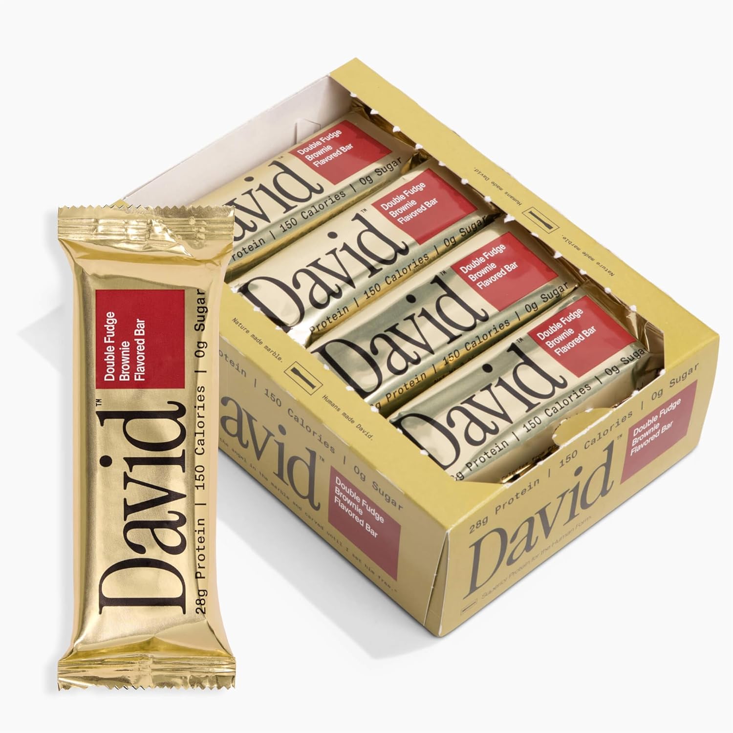 David High Protein Bars No Sugar - Sugar Free Protein Bars, Low Carb, Gluten Free - 28g of Protein, 150 Calories - David Bar On-The-Go Snack - Fudge Brownie Flavor, Pack of 12
