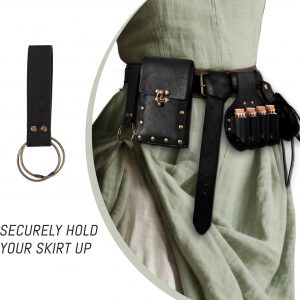 Renaissance Belt Pouch Set Include Potion Bottle| Fanny Pack| Coin Purse| Skirt Hike Loop| Belt, Perfect for Renaissance Faire & Cosplay Costume Accessories (Black-AA)