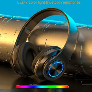 Auriculares Bluetooth sobre la oreja, auriculares inalámbricos con reducción de ruido y micrófono/bajo profundo, auriculares LED plegables y ligeros HiFi estéreo para PC, hogar, viajes