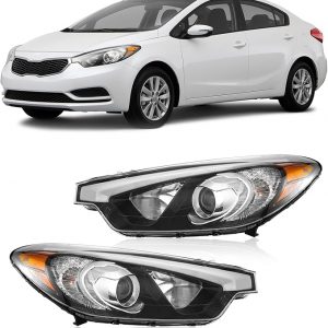 Headlight Assembly Compatible with 2014 2015 2016 Kia Forte Forte5 LX EX 92101-A7200 92102-A7200, Driver & Passenger Side