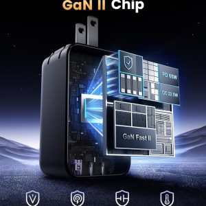 UGREEN Nexode 65W GaN USB C Wall Charger, 3-Port Compact Foldable Fast Charger Power Adapter for iPhone 17/16/15 Series, Galaxy S25/S24, Pixel 10/9, MacBook Pro/Air, Dell XPS, iPad Pro (Black)