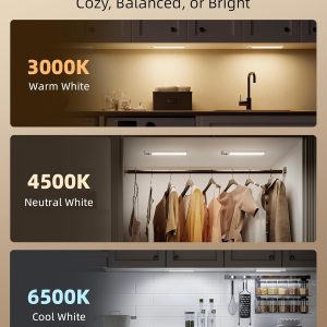 EZVALO Paquete de 5 luces para debajo del gabinete, luz recargable con sensor de movimiento de 2400 mAh, luces magnéticas de armario de 10 pulgadas con regulables y 3 temperaturas de color, luces