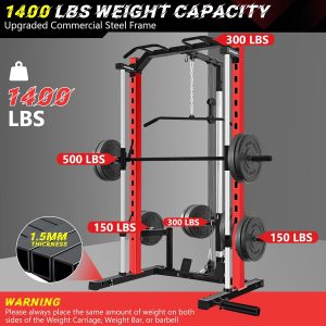 OPPSDECOR Smith Machine - Estante para sentadillas con soporte de alimentación multifuncional LAT-Pull Down con cable cruzado de máquina, jaula de potencia con barra de barra, accesorios de