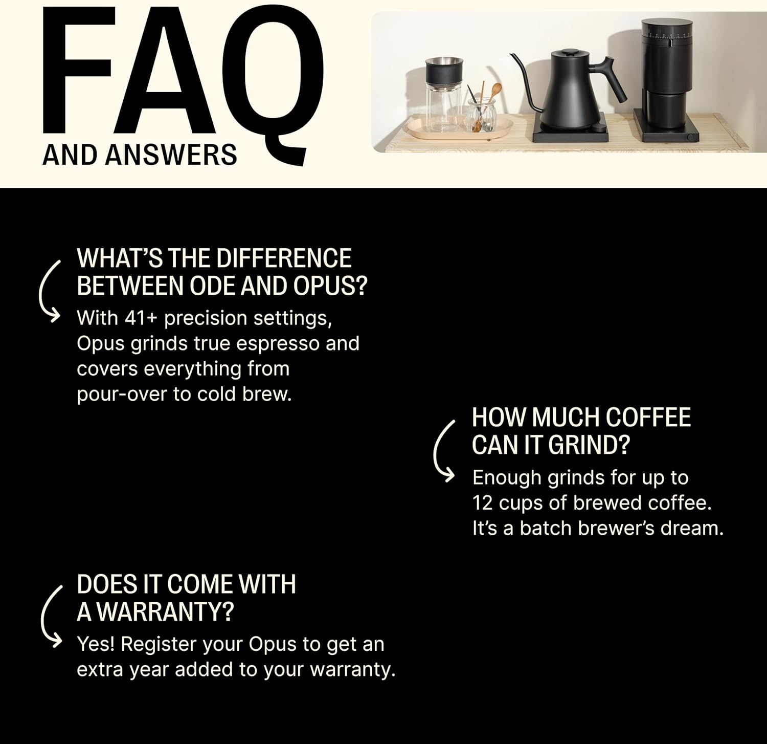 Fellow Opus Conical Burr Coffee Grinder - All Purpose Electric - Espresso Grinder with 41 Settings for Drip, French Press, & Cold Brew - Matte Black